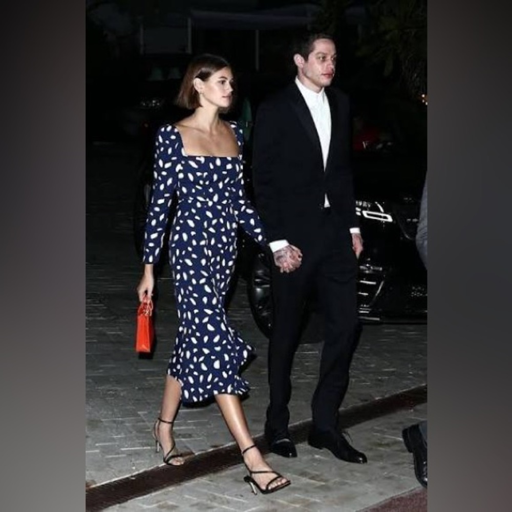 Reformation Navy Midi Dress with White Leaf Motif